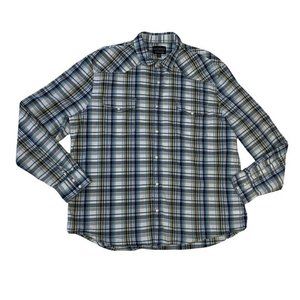 Lucky Brand Mens Size XXL Saturday Stretch Pearl Snap Plaid Long Sleeve Shirt